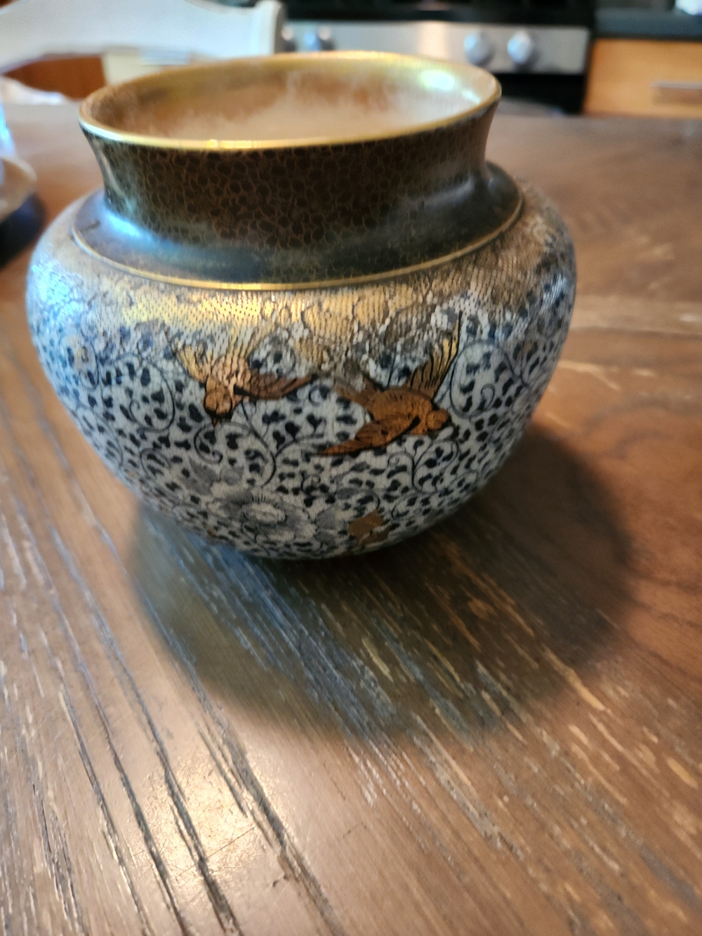 Decorative Gold and Black Bird Ceramic Vase - Home Accent